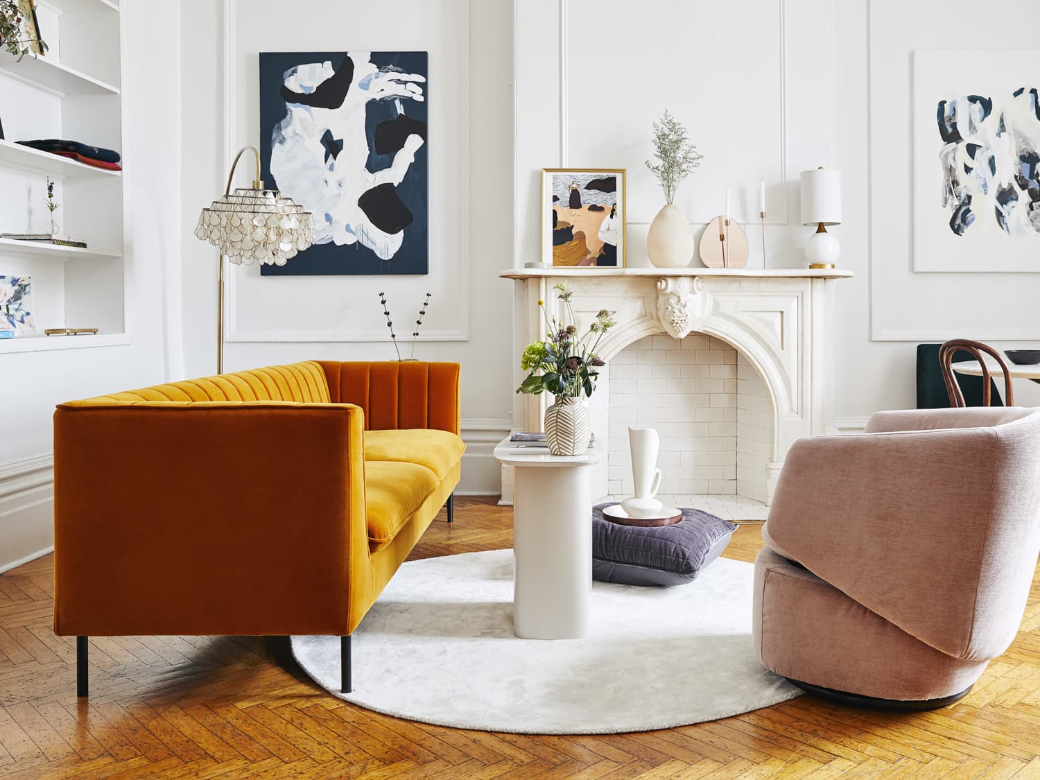 Grey white orange living room new arrivals